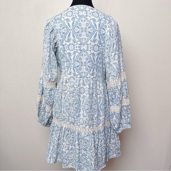 River Island Womens Xsmall Paisley Boho Slit Neck Long Sleeve Dress - Picture 2 of 14